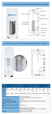 200L Kapasitas Air Sumber Panas Pompa Tangki Dengan 316L Stainless Steel Inner Coil Exchanger Panas